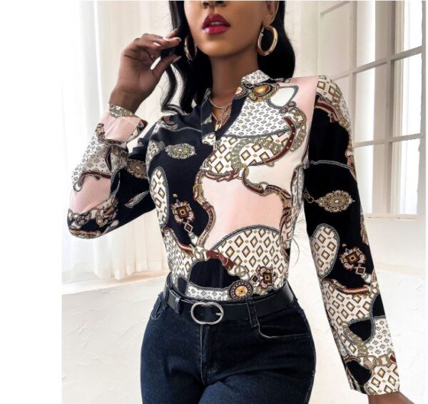 Chain Print Notch Fitted Blouse